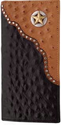 3D Belt Company W330 Black Wallet with Ostrich Print Trim with Star Concho